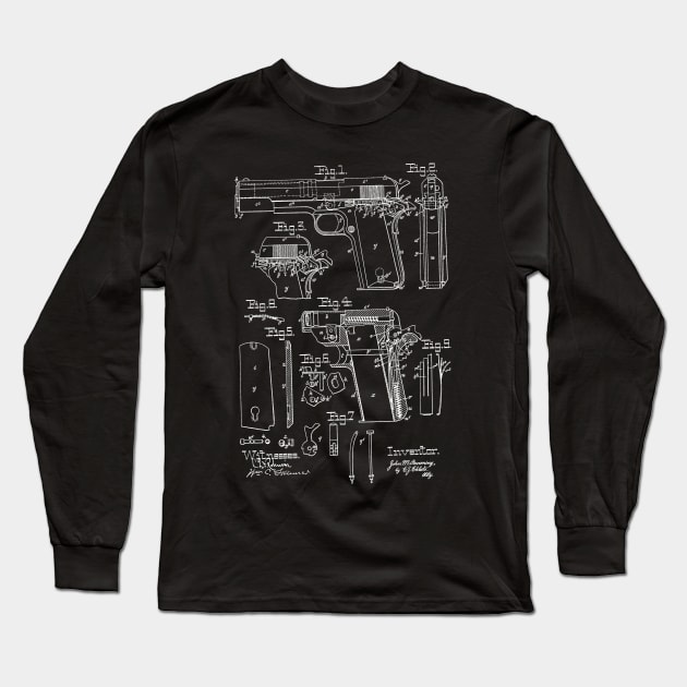 Firearm Vintage Patent Hand Drawing Long Sleeve T-Shirt by TheYoungDesigns